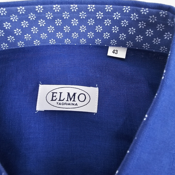 ELMO Taormina Italy Men's Linen Blue Long Sleeve Button Up Shirt Size 43 - Picture 12 of 15